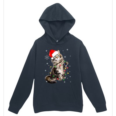 Norwegian Forest Cat Christmas Lights Xmas Cat Lover Funny Gift Urban Pullover Hoodie