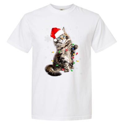 Norwegian Forest Cat Christmas Lights Xmas Cat Lover Funny Gift Garment-Dyed Heavyweight T-Shirt