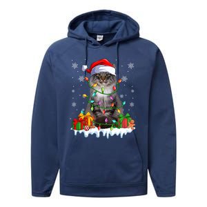 Norwegian Forest Cat Xmas Light Christmas Kitten Lover Gift Performance Fleece Hoodie