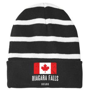 Niagara Falls CANADA CANADIAN Flag Striped Beanie with Solid Band