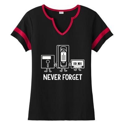 Never Forget Cassette Tape Vhs Gamer Old School Ladies Halftime Notch Neck Tee