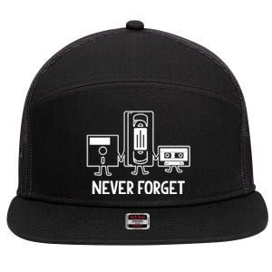 Never Forget Cassette Tape Vhs Gamer Old School 7 Panel Mesh Trucker Snapback Hat