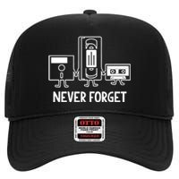 Never Forget Cassette Tape Vhs Gamer Old School High Crown Mesh Back Trucker Hat