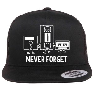 Never Forget Cassette Tape Vhs Gamer Old School Flat Bill Trucker Hat