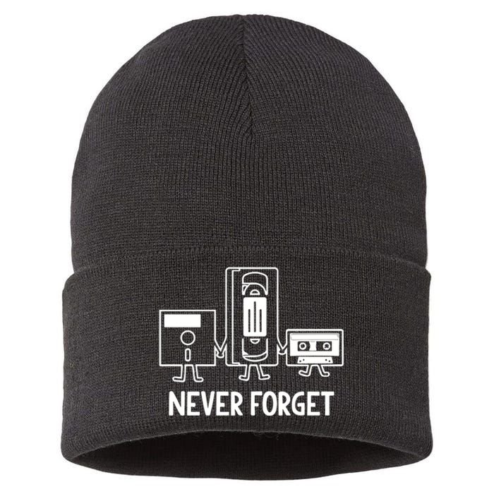 Never Forget Cassette Tape Vhs Gamer Old School Sustainable Knit Beanie