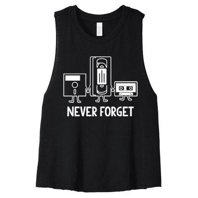 Never Forget Cassette Tape Vhs Gamer Old School Women's Racerback Cropped Tank