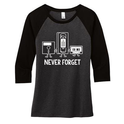 Never Forget Cassette Tape Vhs Gamer Old School Women's Tri-Blend 3/4-Sleeve Raglan Shirt