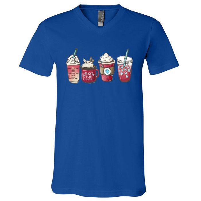 Nurse Fuel Coffee Iced Coffee Lover Nurse Life Nursing Great Gift V-Neck T-Shirt