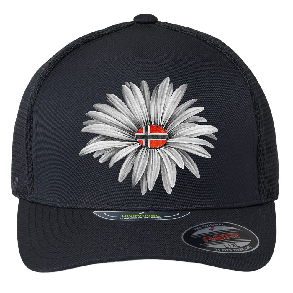 Norwegian Flag Daisy Trendy For Summer Cruise Norway Travel Flexfit Unipanel Trucker Cap
