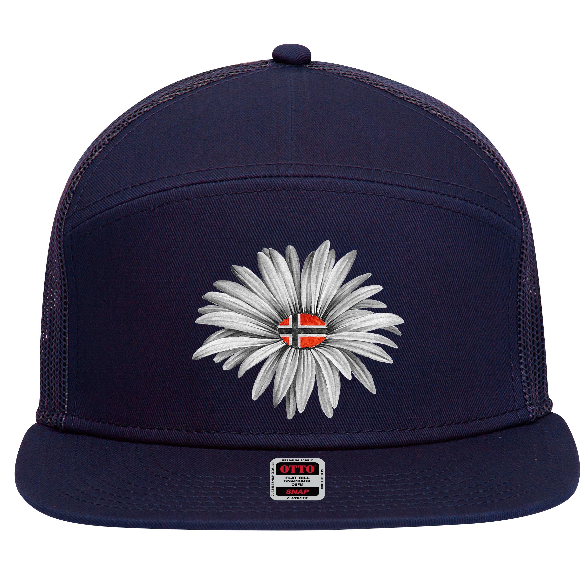 Norwegian Flag Daisy Trendy For Summer Cruise Norway Travel 7 Panel Mesh Trucker Snapback Hat