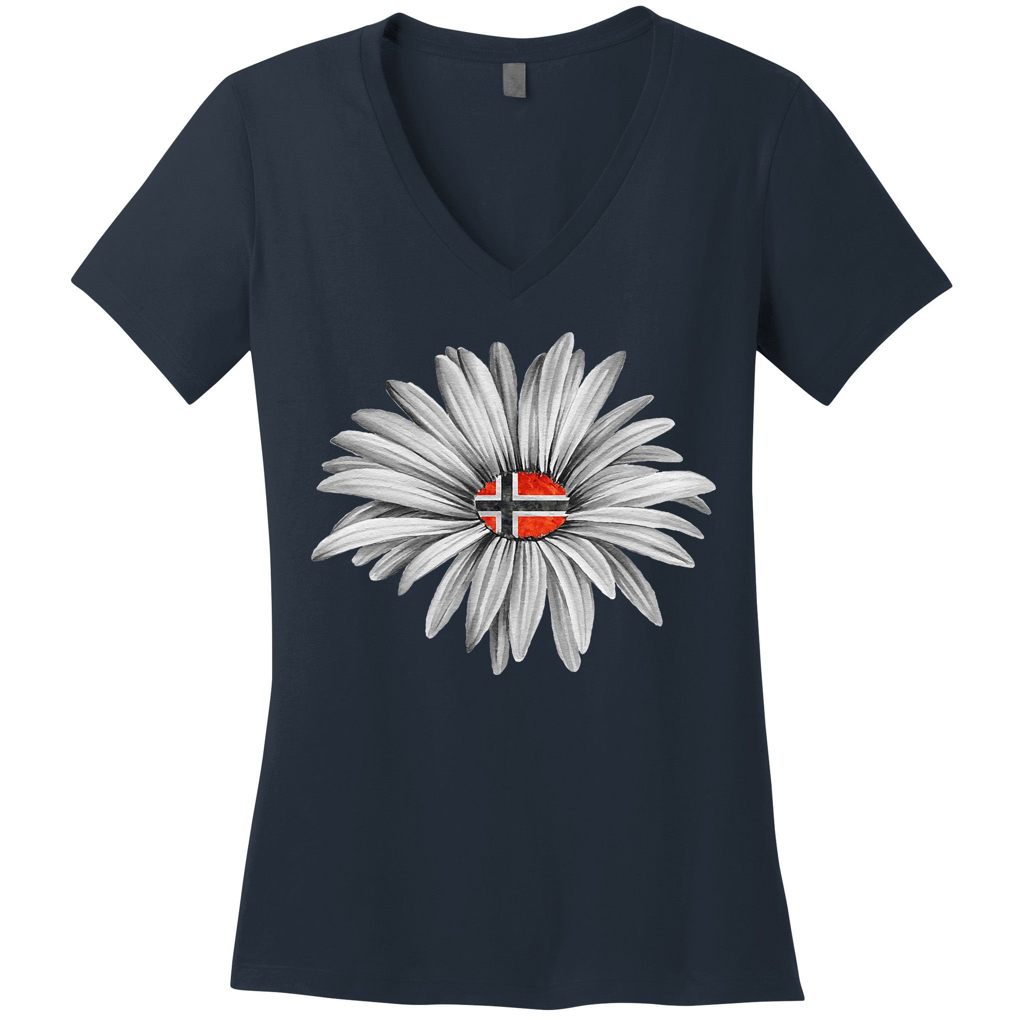 Norwegian Flag Daisy Trendy For Summer Cruise Norway Travel Women's V-Neck T-Shirt