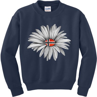 Norwegian Flag Daisy Trendy For Summer Cruise Norway Travel Kids Sweatshirt