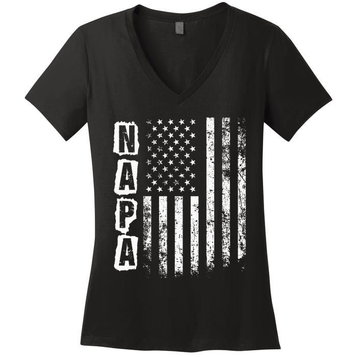 Napa FatherS Day American Flag 4th Of July Women's V-Neck T-Shirt