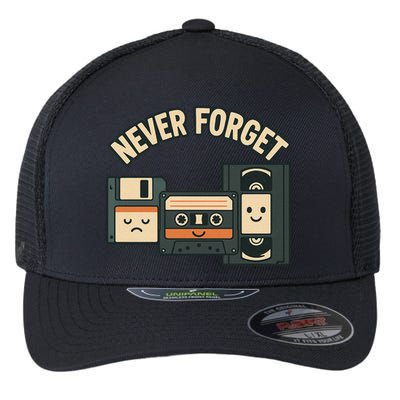 Never Forget Funny Vintage Cassette Floppy Disk VHS Tape Flexfit Unipanel Trucker Cap