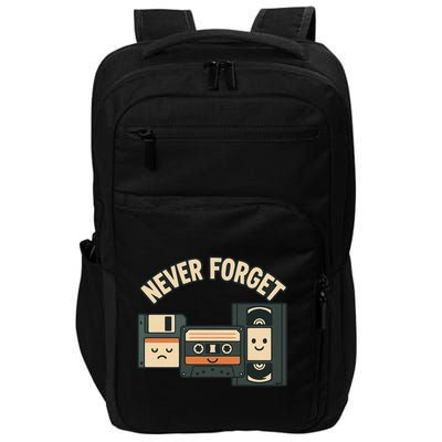 Never Forget Funny Vintage Cassette Floppy Disk VHS Tape Impact Tech Backpack