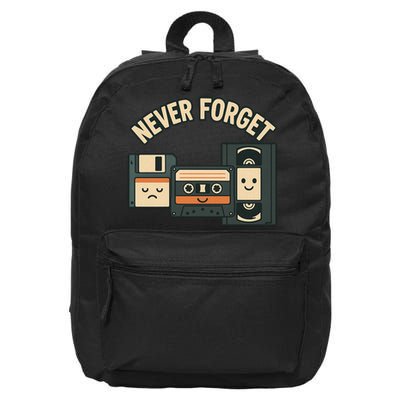Never Forget Funny Vintage Cassette Floppy Disk VHS Tape 16 in Basic Backpack