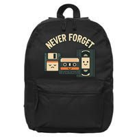 Never Forget Funny Vintage Cassette Floppy Disk VHS Tape 16 in Basic Backpack
