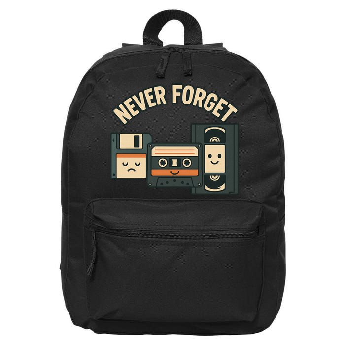 Never Forget Funny Vintage Cassette Floppy Disk VHS Tape 16 in Basic Backpack