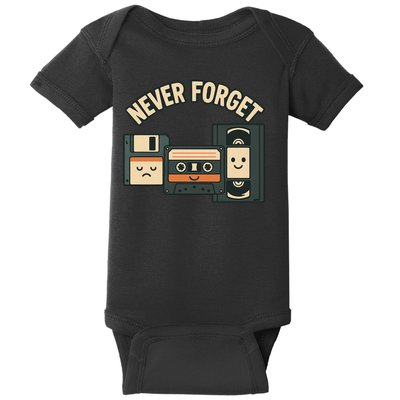 Never Forget Funny Vintage Cassette Floppy Disk VHS Tape Baby Bodysuit