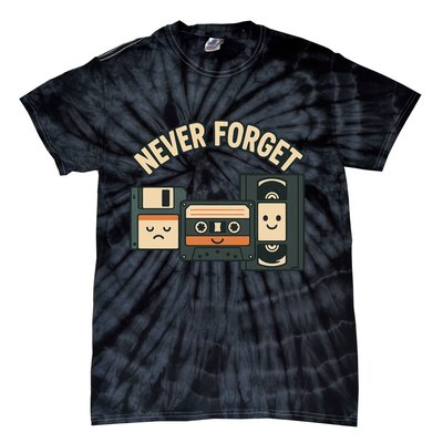 Never Forget Funny Vintage Cassette Floppy Disk VHS Tape Tie-Dye T-Shirt