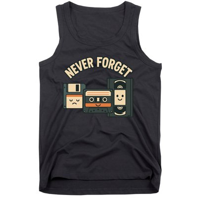 Never Forget Funny Vintage Cassette Floppy Disk VHS Tape Tank Top