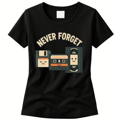 Never Forget Funny Vintage Cassette Floppy Disk VHS Tape Womens T-Shirt