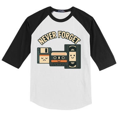 Never Forget Funny Vintage Cassette Floppy Disk VHS Tape Kids Colorblock Raglan Jersey