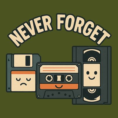 Never Forget Funny Vintage Cassette Floppy Disk VHS Tape T-Shirt