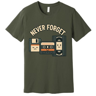 Never Forget Funny Vintage Cassette Floppy Disk VHS Tape Premium T-Shirt
