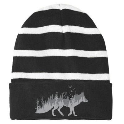 Nature Fox Forest Zookeeper Wildlife Animal Lover Striped Beanie with Solid Band