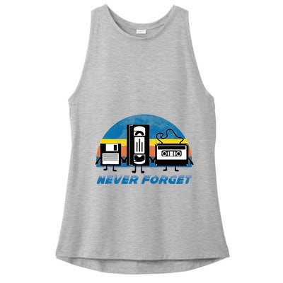 Never Forget Funny Retro Vintage Vhs Cassette Floppy Disk Ladies PosiCharge Tri-Blend Wicking Tank