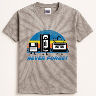 Never Forget Funny Retro Vintage Vhs Cassette Floppy Disk Kids Tie-Dye T-Shirt
