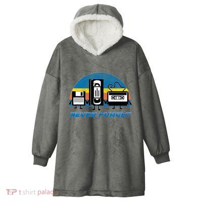 Never Forget Funny Retro Vintage Vhs Cassette Floppy Disk Hooded Wearable Blanket