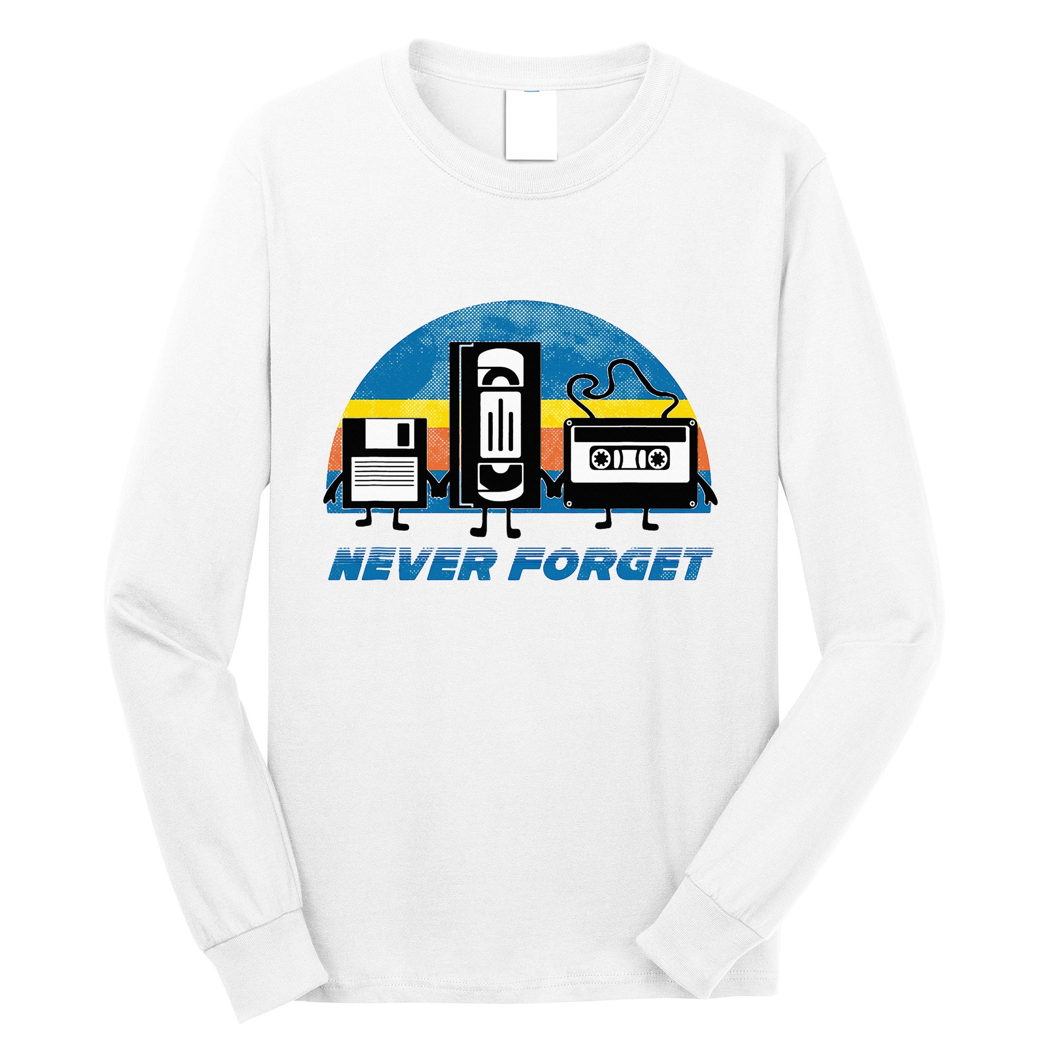 Never Forget Funny Retro Vintage Vhs Cassette Floppy Disk Long Sleeve Shirt