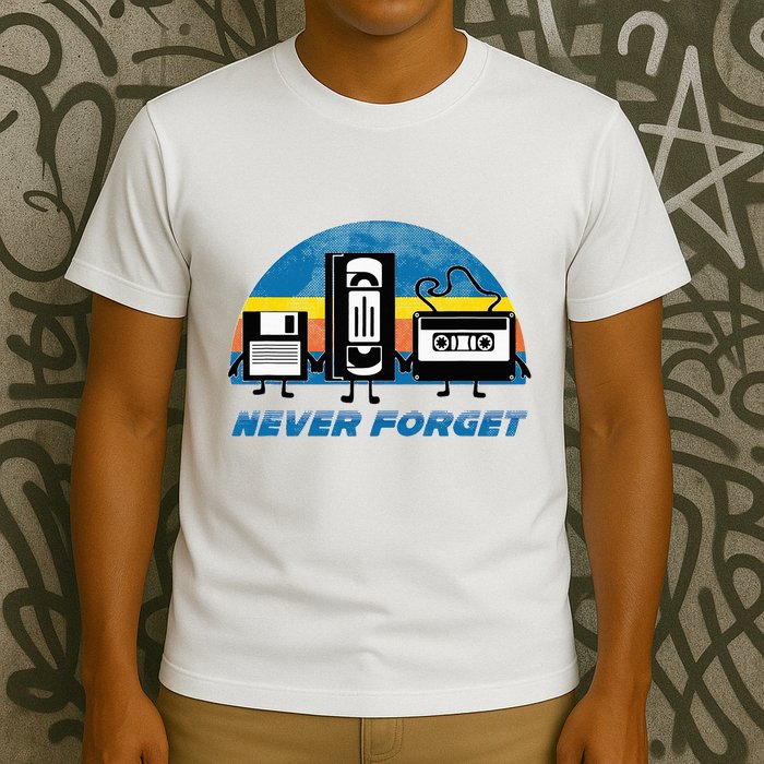 Never Forget Funny Retro Vintage Vhs Cassette Floppy Disk T-Shirt