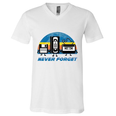 Never Forget Funny Retro Vintage Vhs Cassette Floppy Disk V-Neck T-Shirt
