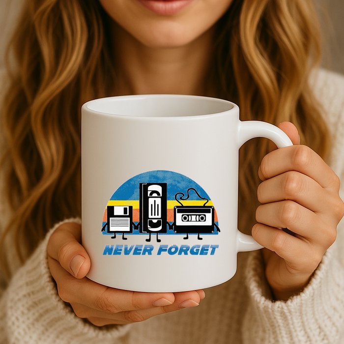Never Forget Funny Retro Vintage Vhs Cassette Floppy Disk Mug