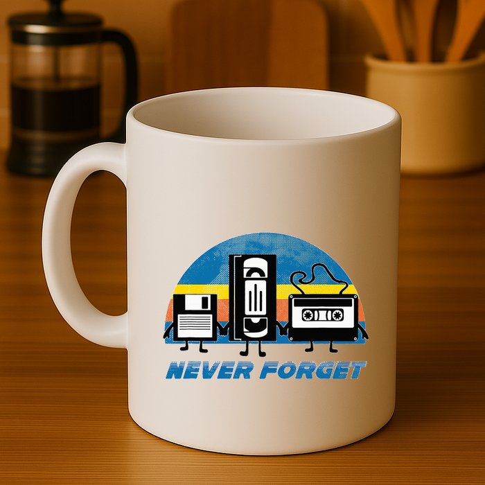 Never Forget Funny Retro Vintage Vhs Cassette Floppy Disk Mug