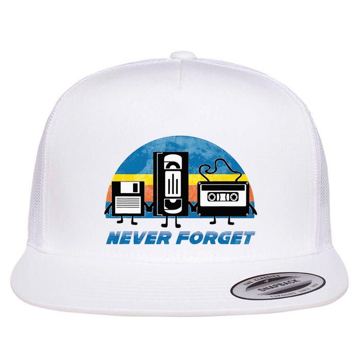 Never Forget Funny Retro Vintage Vhs Cassette Floppy Disk Flat Bill Trucker Hat