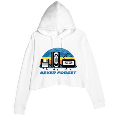 Never Forget Funny Retro Vintage Vhs Cassette Floppy Disk Crop Fleece Hoodie