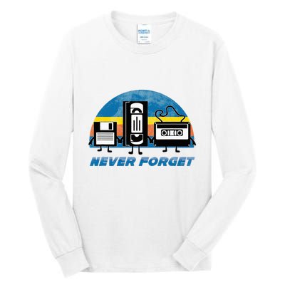 Never Forget Funny Retro Vintage Vhs Cassette Floppy Disk Tall Long Sleeve T-Shirt