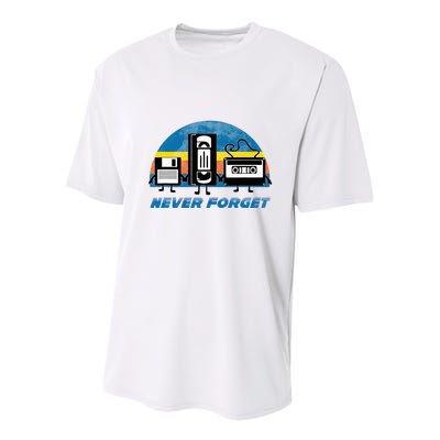 Never Forget Funny Retro Vintage Vhs Cassette Floppy Disk Youth Performance Sprint T-Shirt