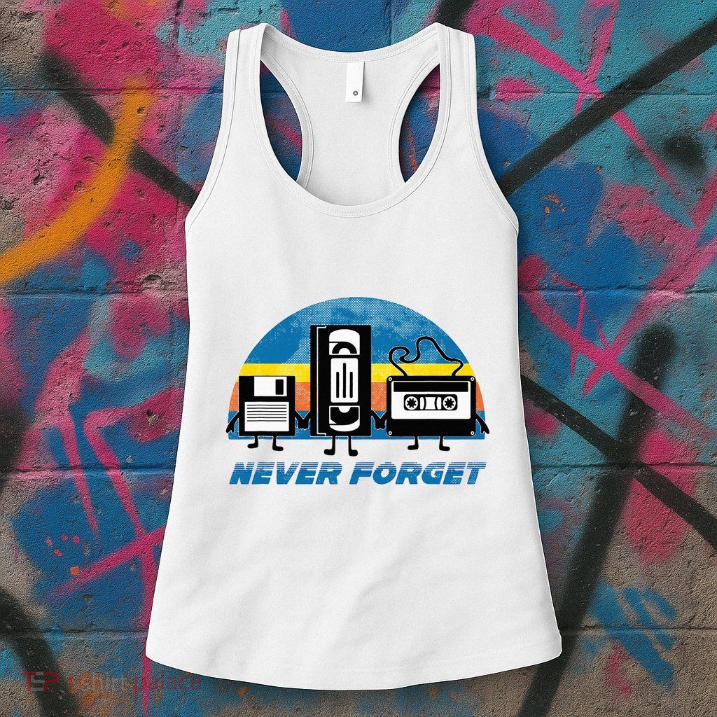 Never Forget Funny Retro Vintage Vhs Cassette Floppy Disk Womens Tank Top