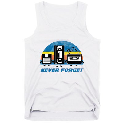 Never Forget Funny Retro Vintage Vhs Cassette Floppy Disk Tank Top