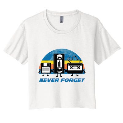 Never Forget Funny Retro Vintage Vhs Cassette Floppy Disk Crop Top