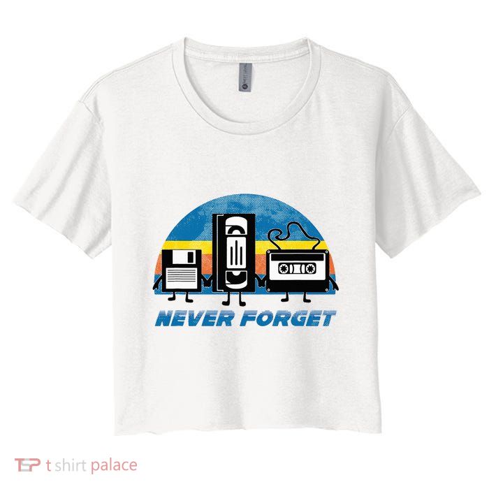 Never Forget Funny Retro Vintage Vhs Cassette Floppy Disk Crop Top