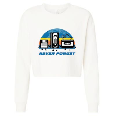 Never Forget Funny Retro Vintage Vhs Cassette Floppy Disk Cropped Pullover Crew