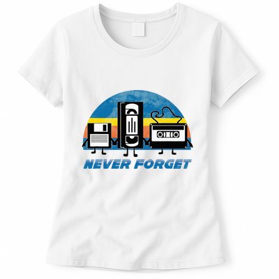 Never Forget Funny Retro Vintage Vhs Cassette Floppy Disk Womens T-Shirt