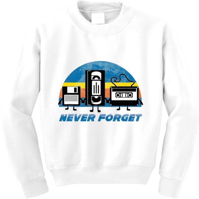 Never Forget Funny Retro Vintage Vhs Cassette Floppy Disk Kids Sweatshirt
