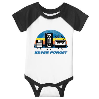 Never Forget Funny Retro Vintage Vhs Cassette Floppy Disk Infant Baby Jersey Bodysuit
